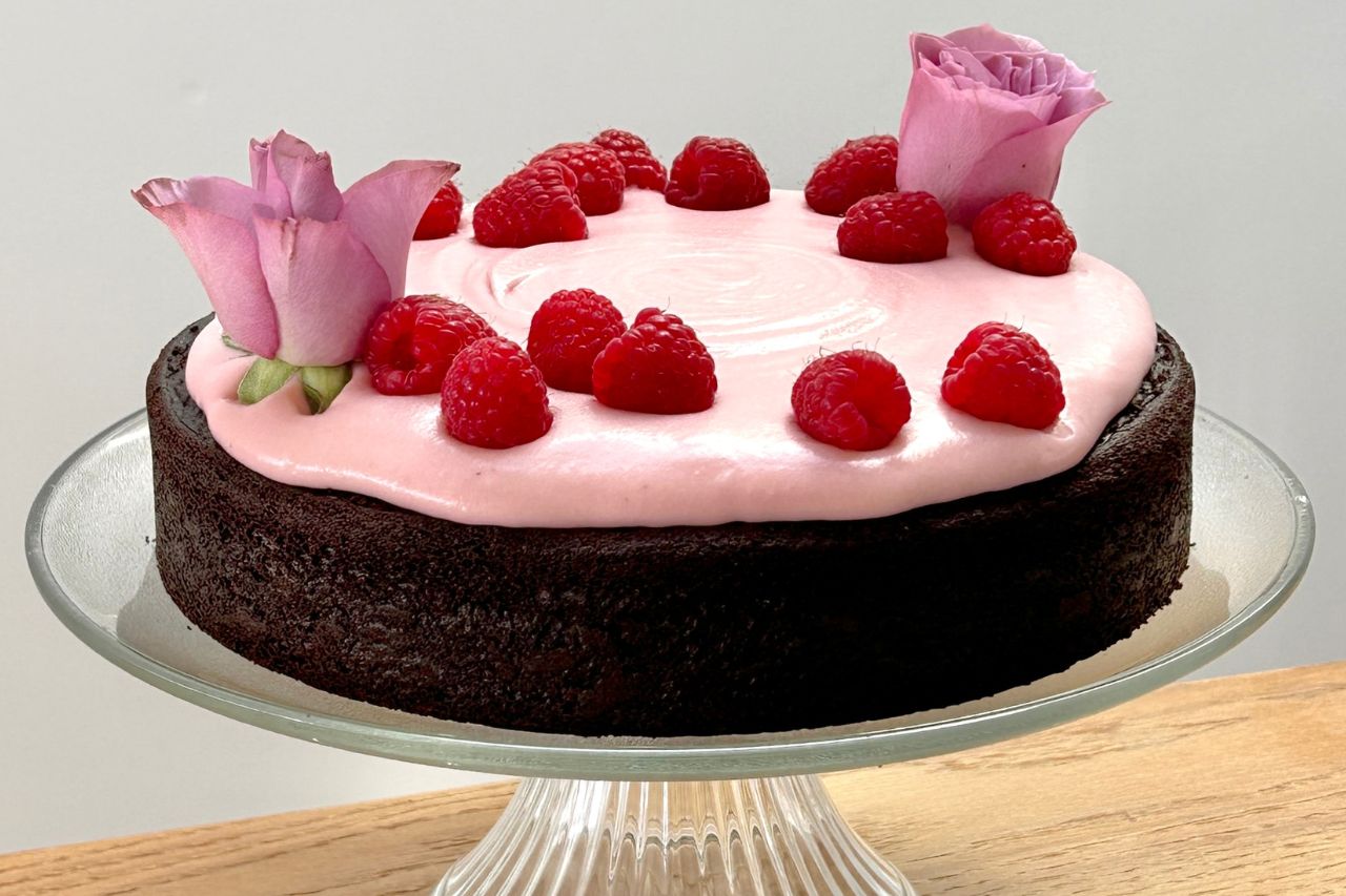 One-Bowl Chocolate Cake with Pink Raspberry Cream Cheese Frosting