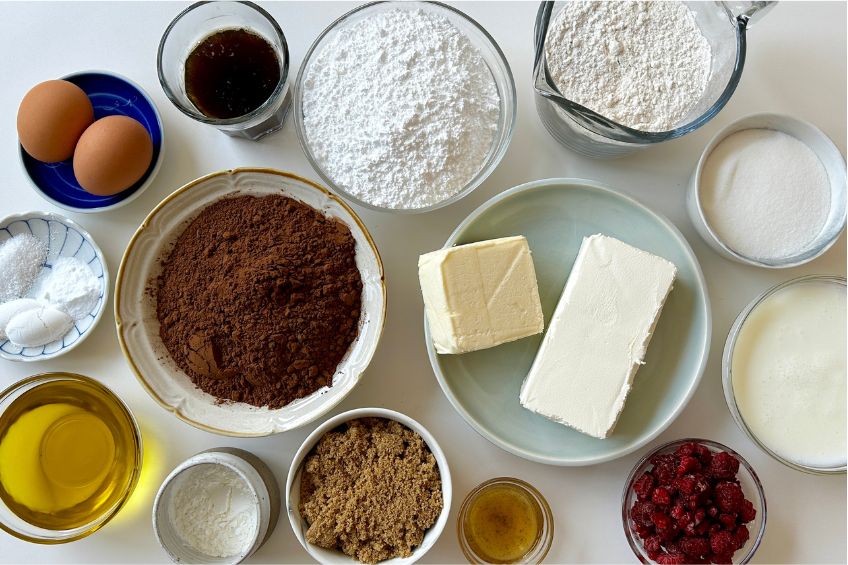 Ingredients for one-bowl chocolate cake