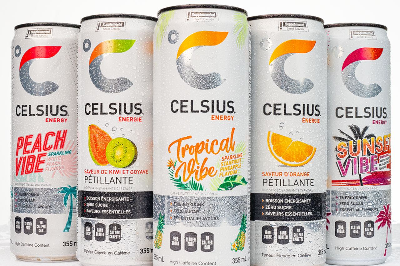 CELSIUS Energy drinks lined up