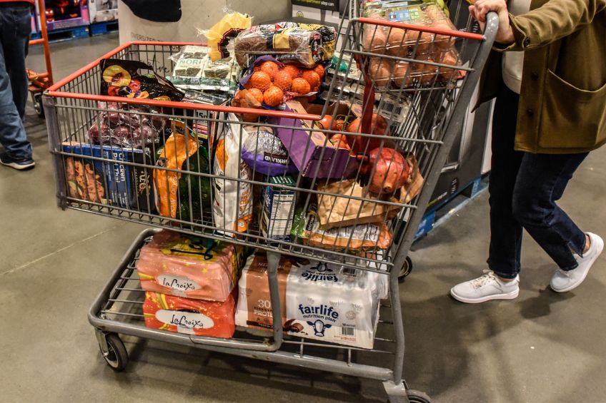 Cart of Costco food products and items
