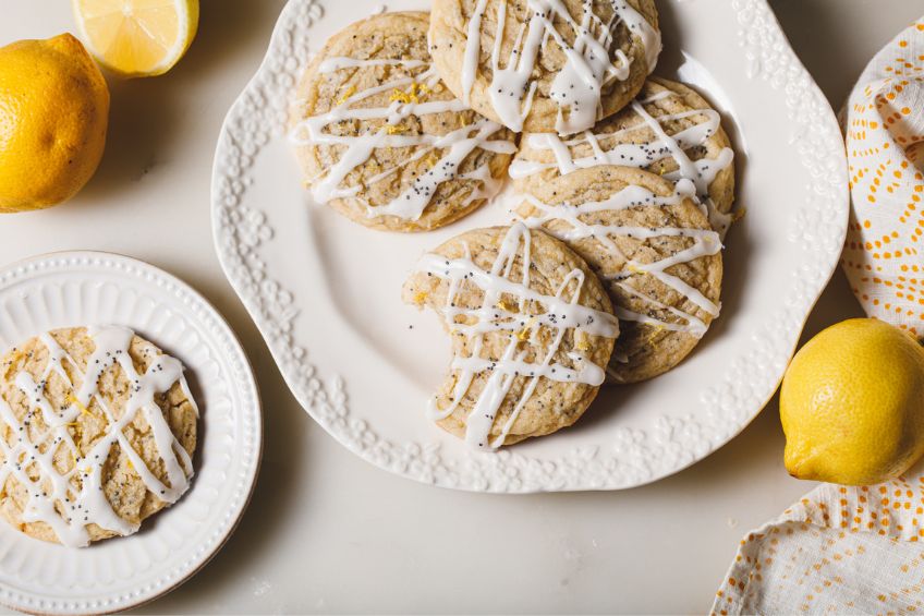 lemon poppy seed cookies on a plate