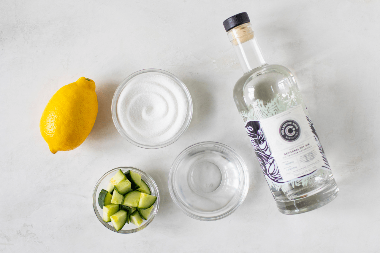 Lemon and Cucumber Gin Fizz ingredients