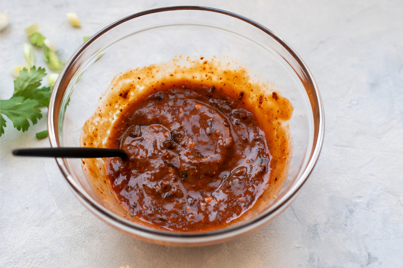Mixed chili peanut sauce in a bowl