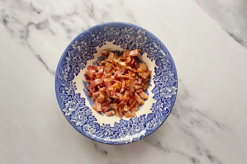 Chopped bacon in a bowl