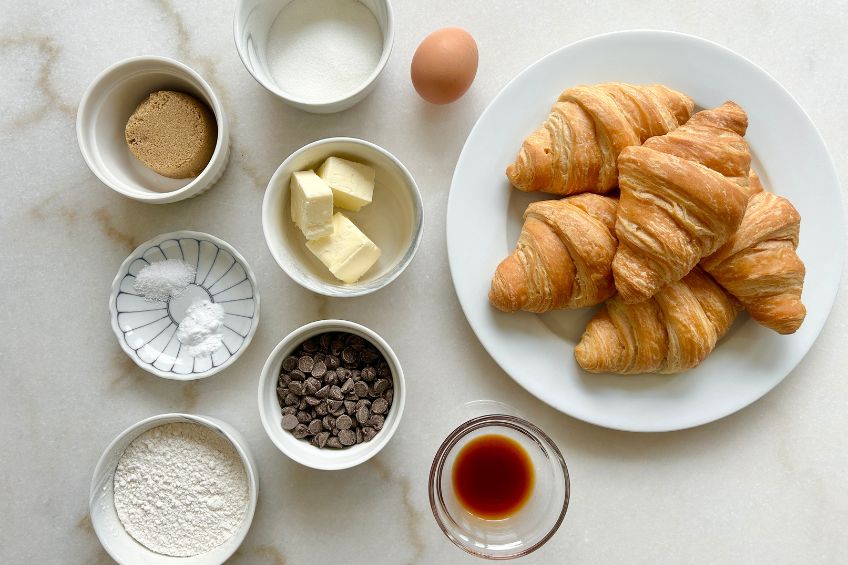 ingredients to make chocolate chip cookie-filled croissants