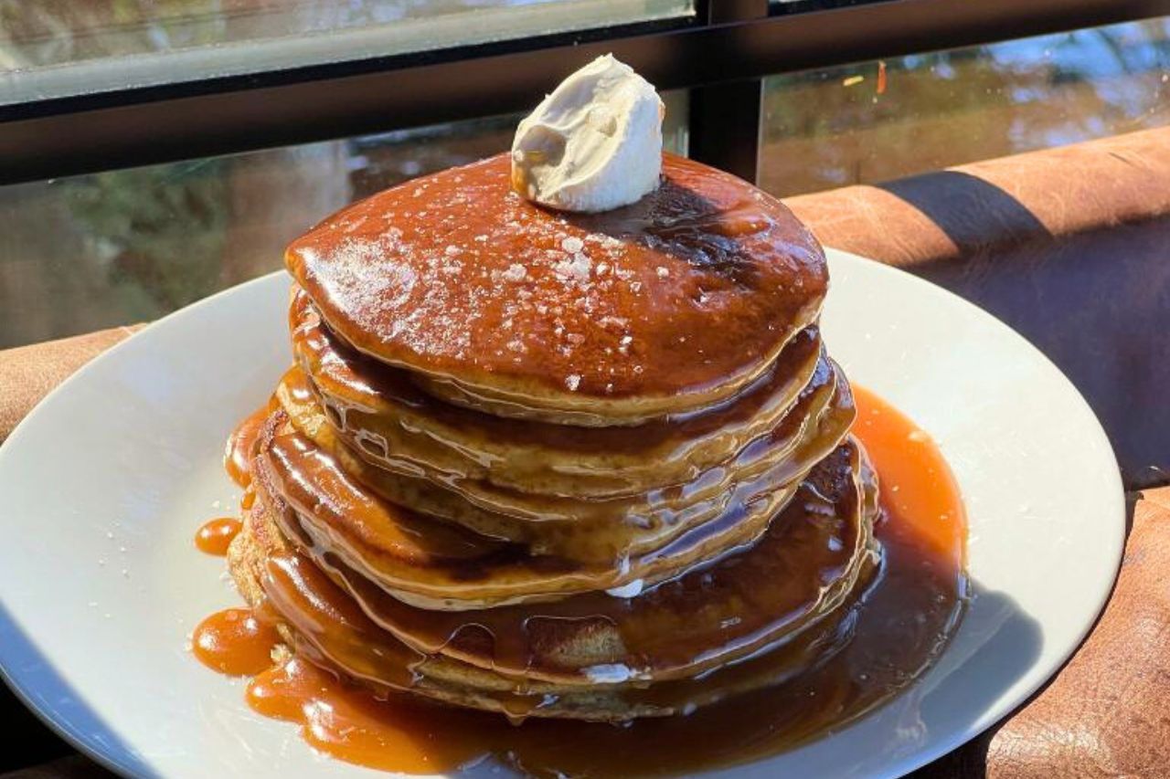 Sticky Toffee Pancakes on a plate