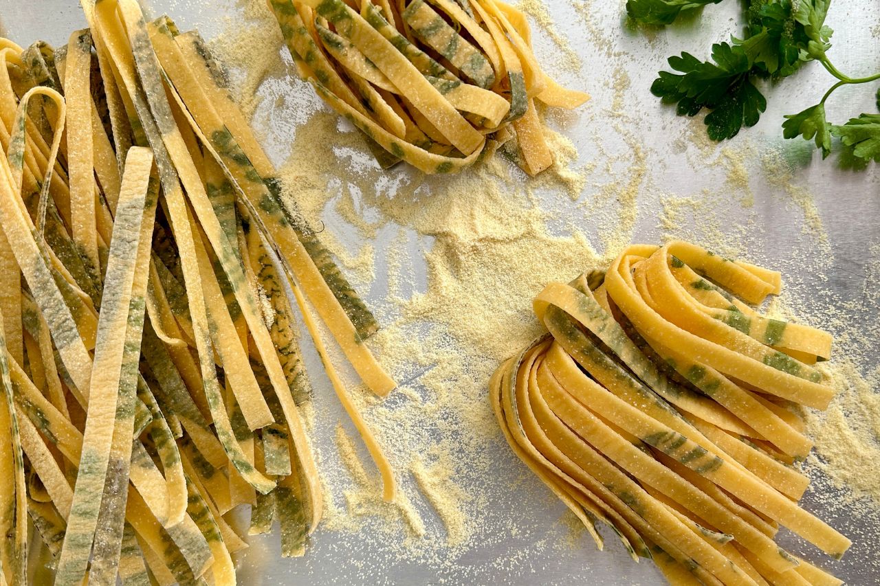 Herb laminated pasta
