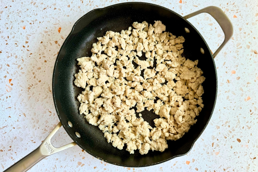 Cooked ground chicken in a pan