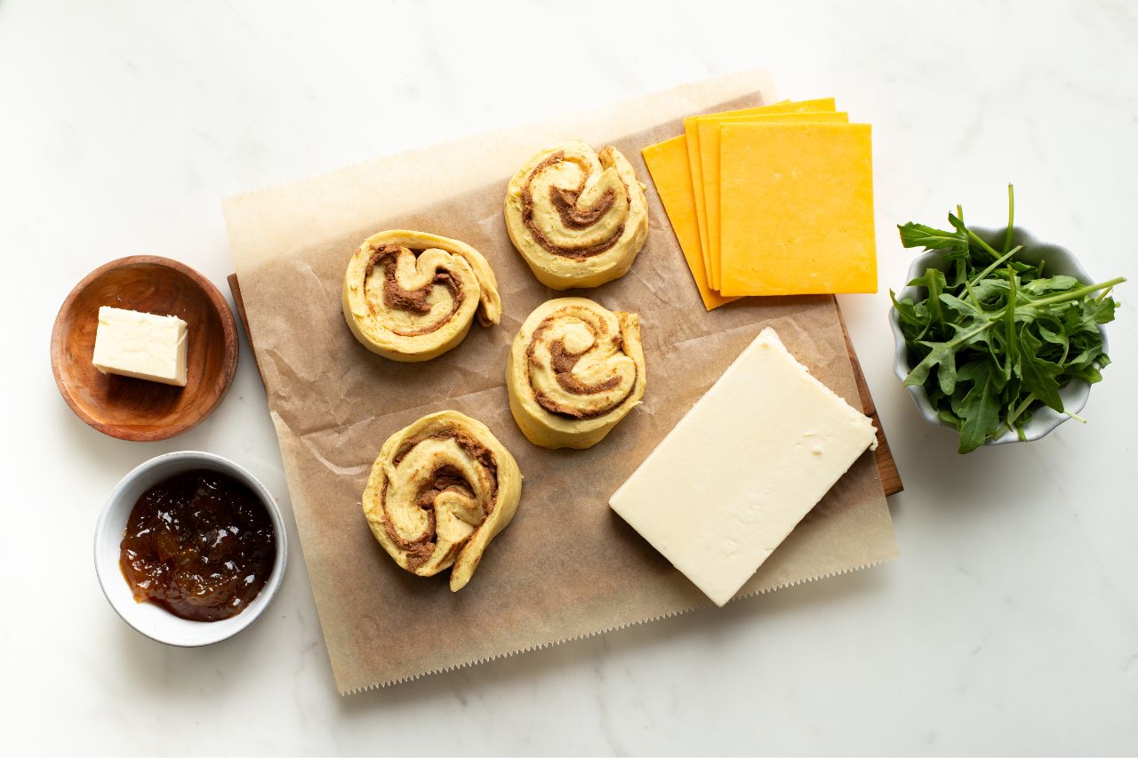 Cinnamon Bun Grilled Cheese prep