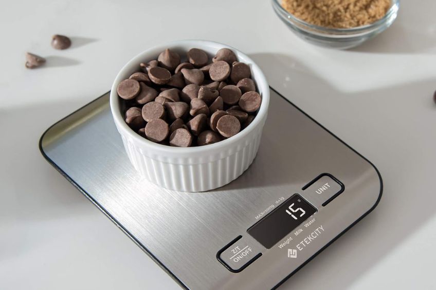 chocolate chips on etekcity food scale