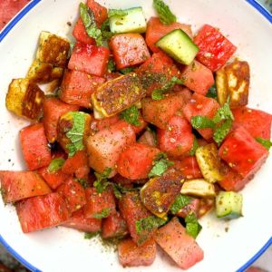 Grilled Halloumi Watermelon Salad with Za'atar Dressing