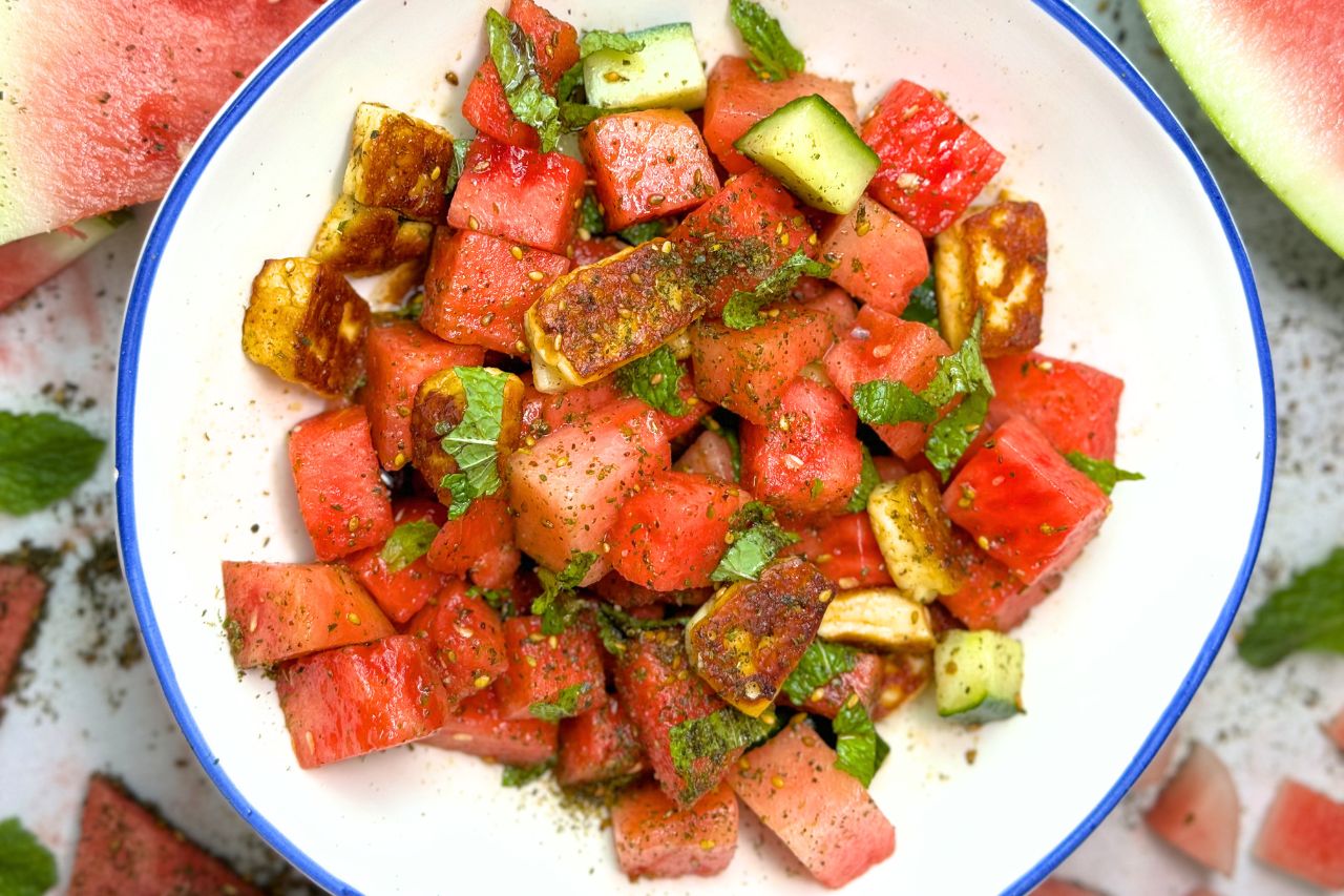 Grilled halloumi watermelon salad