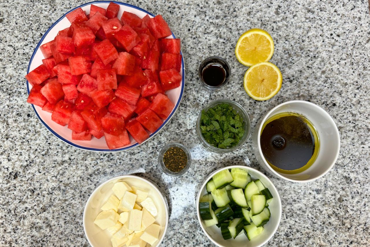 Grilled halloumi watermelon salad