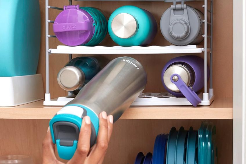 YouCopia UpSpace Water Bottle and Travel Mug Cabinet Organizer