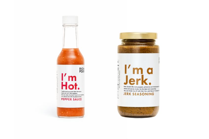 Rich & Pour hot sauce in "I'm Hot" and jerk marinade in "I'm a Jerk"