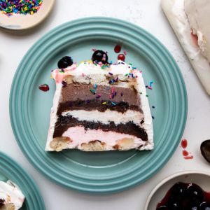 No Bake Banana Split Ice Cream Cake