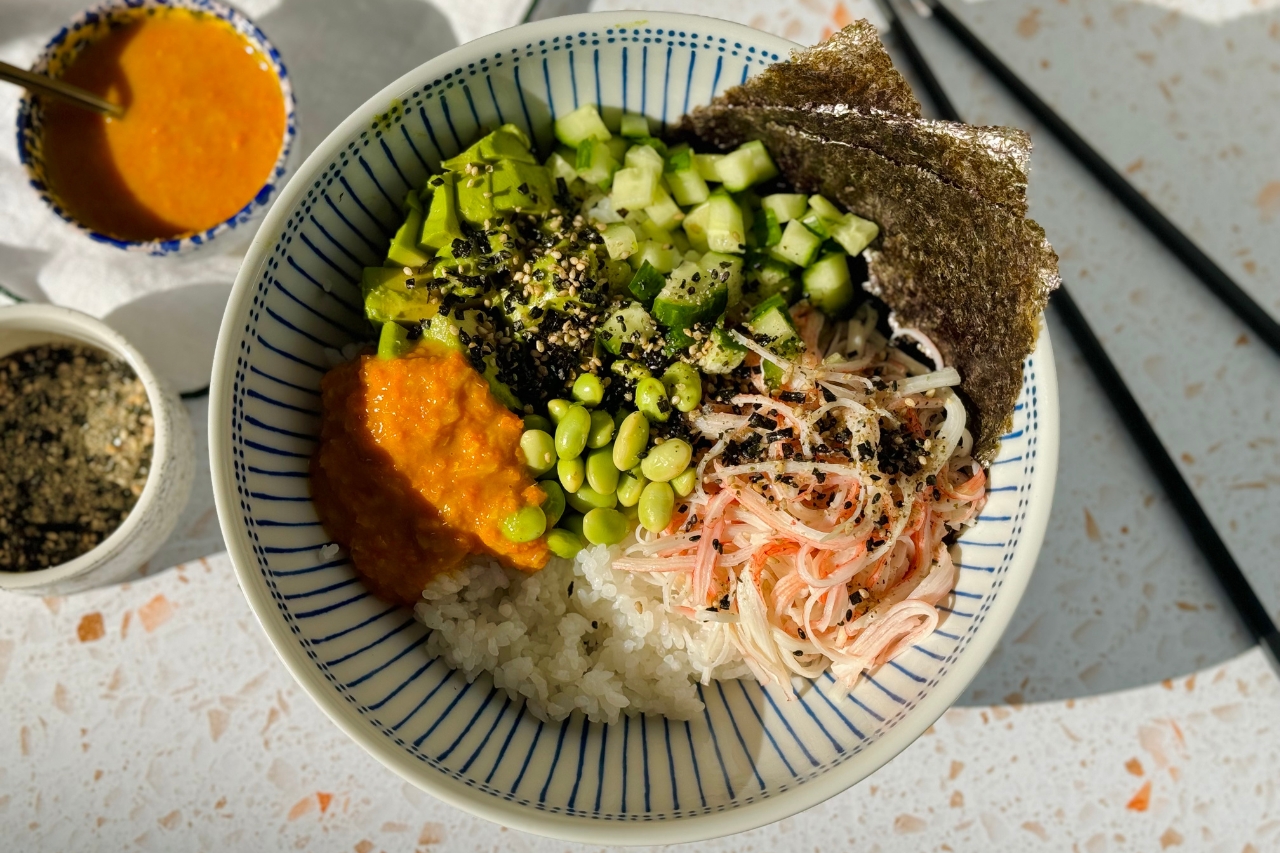 California Roll Bowl With Carrot Miso Dressing