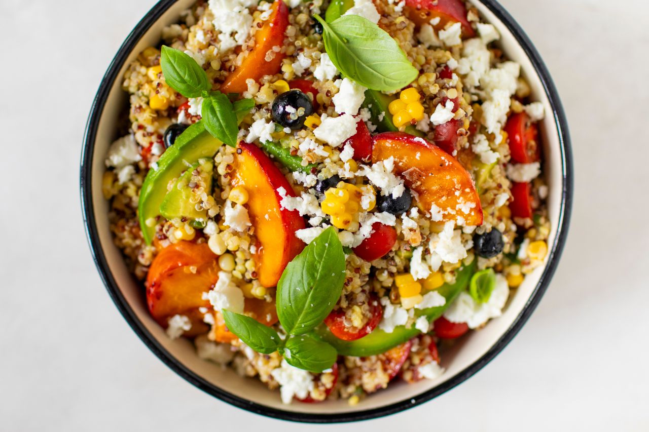 Grilled peach and quinoa salad