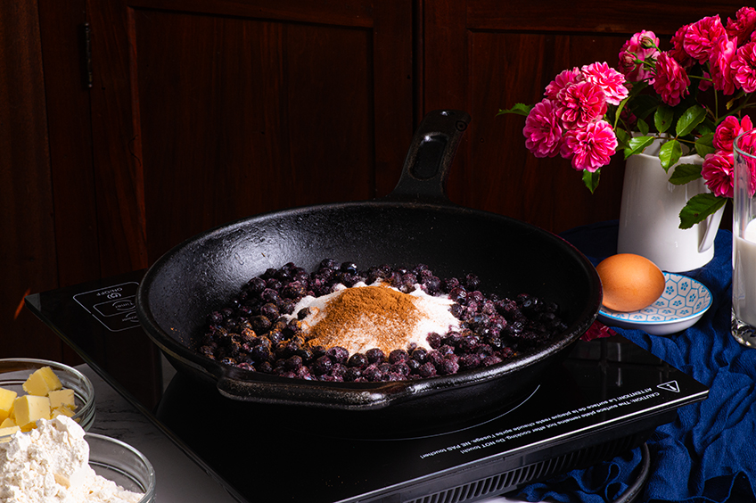 Blueberries in a skillet