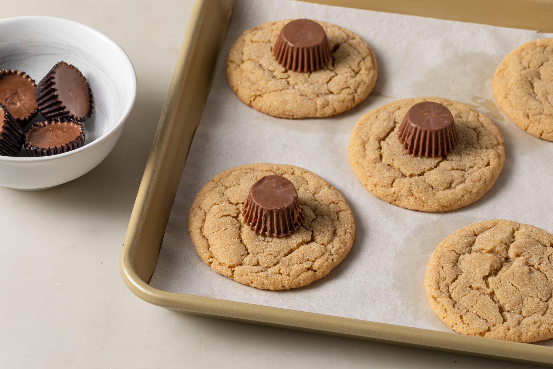 Peanut butter cups on cookies