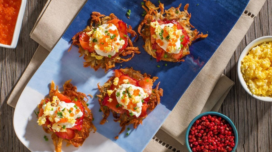 Trout rosti egg bites on a platter