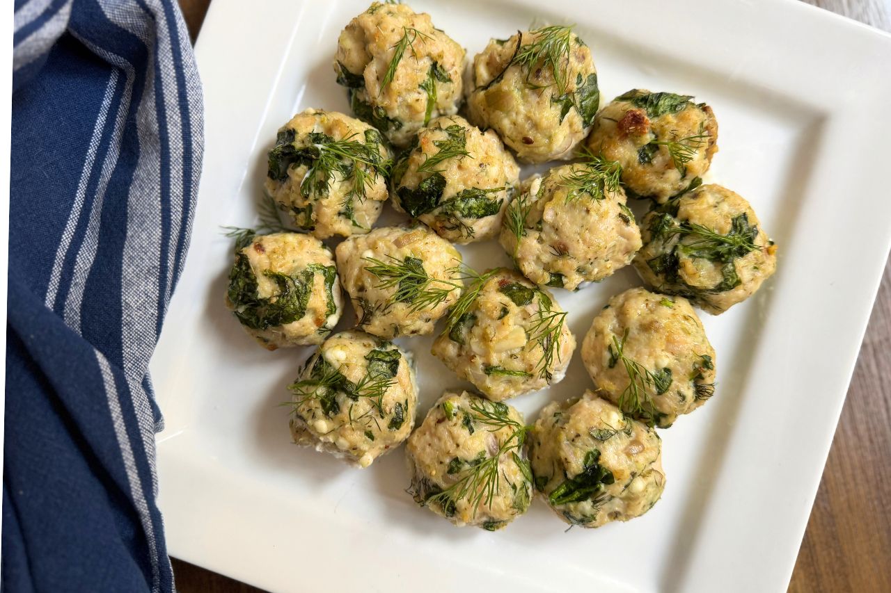 Baked turkey meatballs with spinach and feta