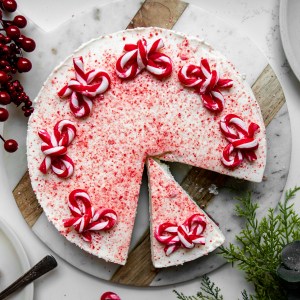 Candy Cane Cheesecake with Sugar Cookie Crust